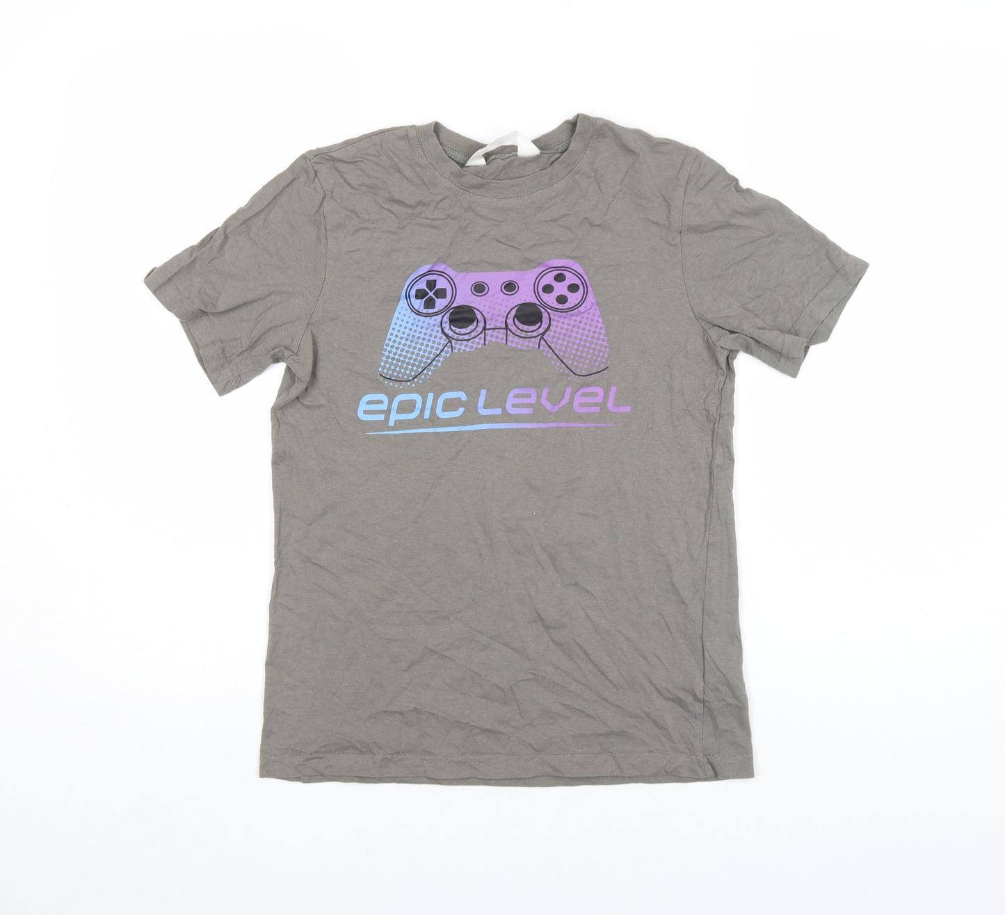 H&M Boys Grey Gaming 'Epic Level' Cotton T-Shirt 10-11 Years