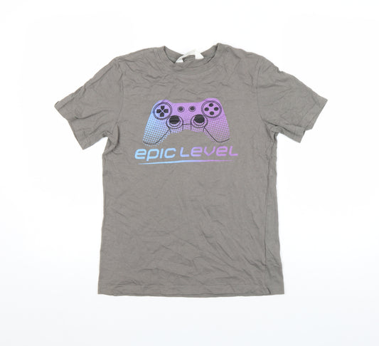 H&M Boys Grey Gaming 'Epic Level' Cotton T-Shirt 10-11 Years