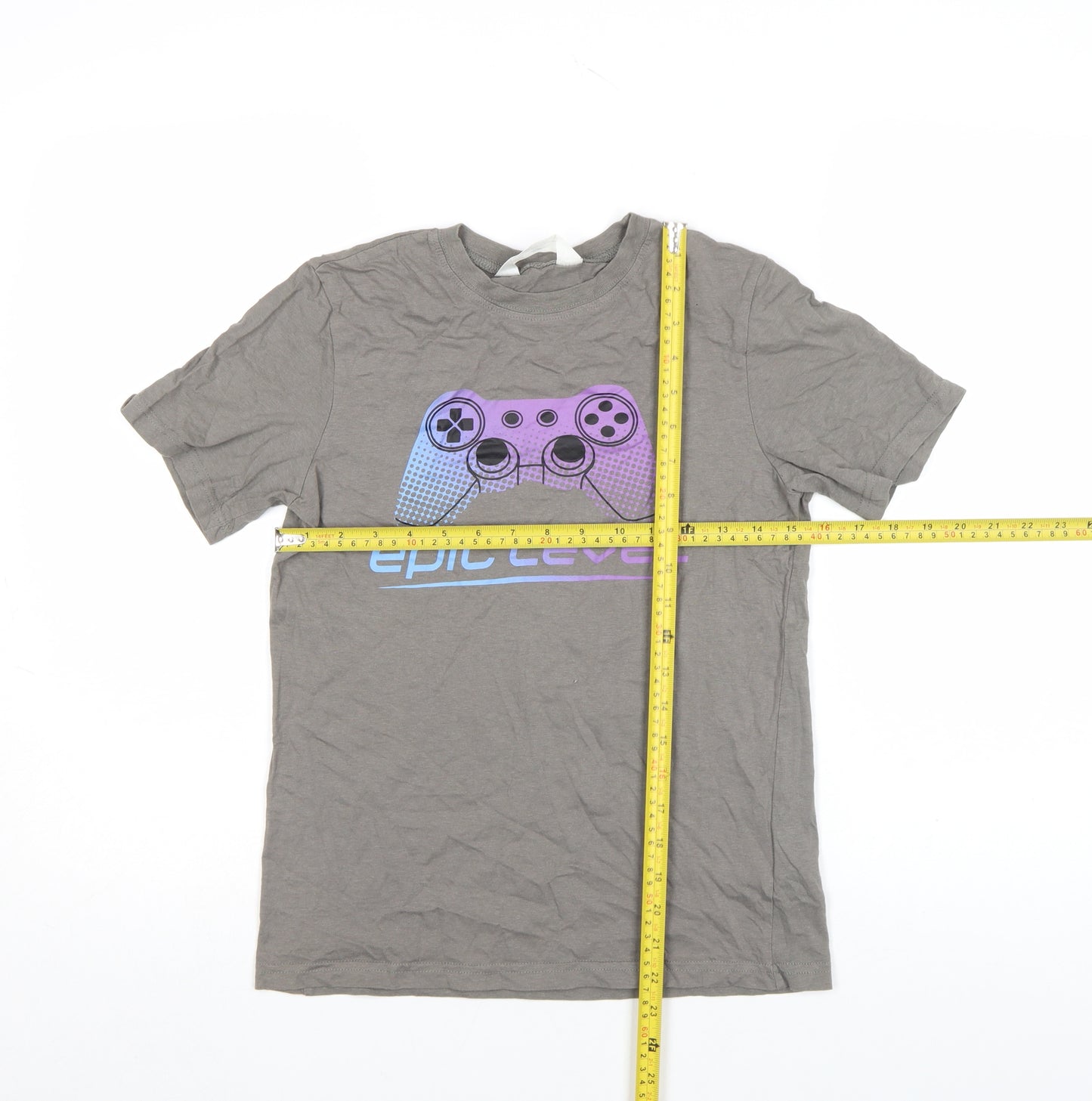 H&M Boys Grey Gaming 'Epic Level' Cotton T-Shirt 10-11 Years
