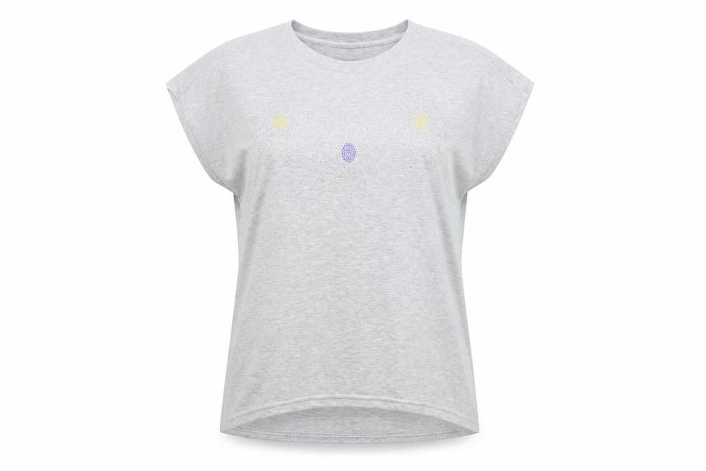 Blue Vanilla Women's Grey Beaded Flower Relaxed Fit T-Shirt Size M/L
