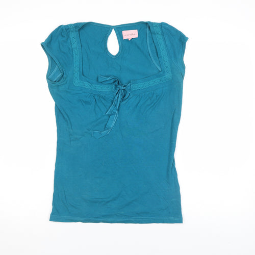 Freespirit Womens Blue Short Sleeve Lace Trim Camisole Blouse Size 12