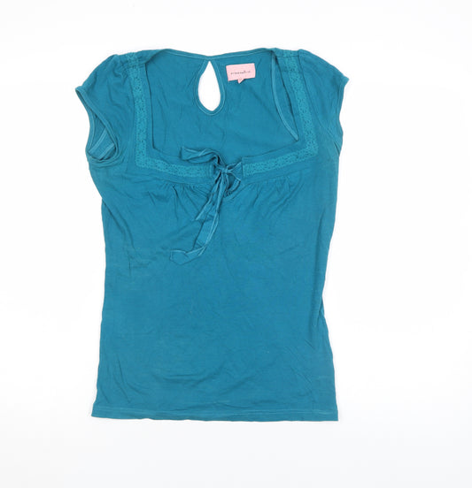 Freespirit Womens Blue Short Sleeve Lace Trim Camisole Blouse Size 12