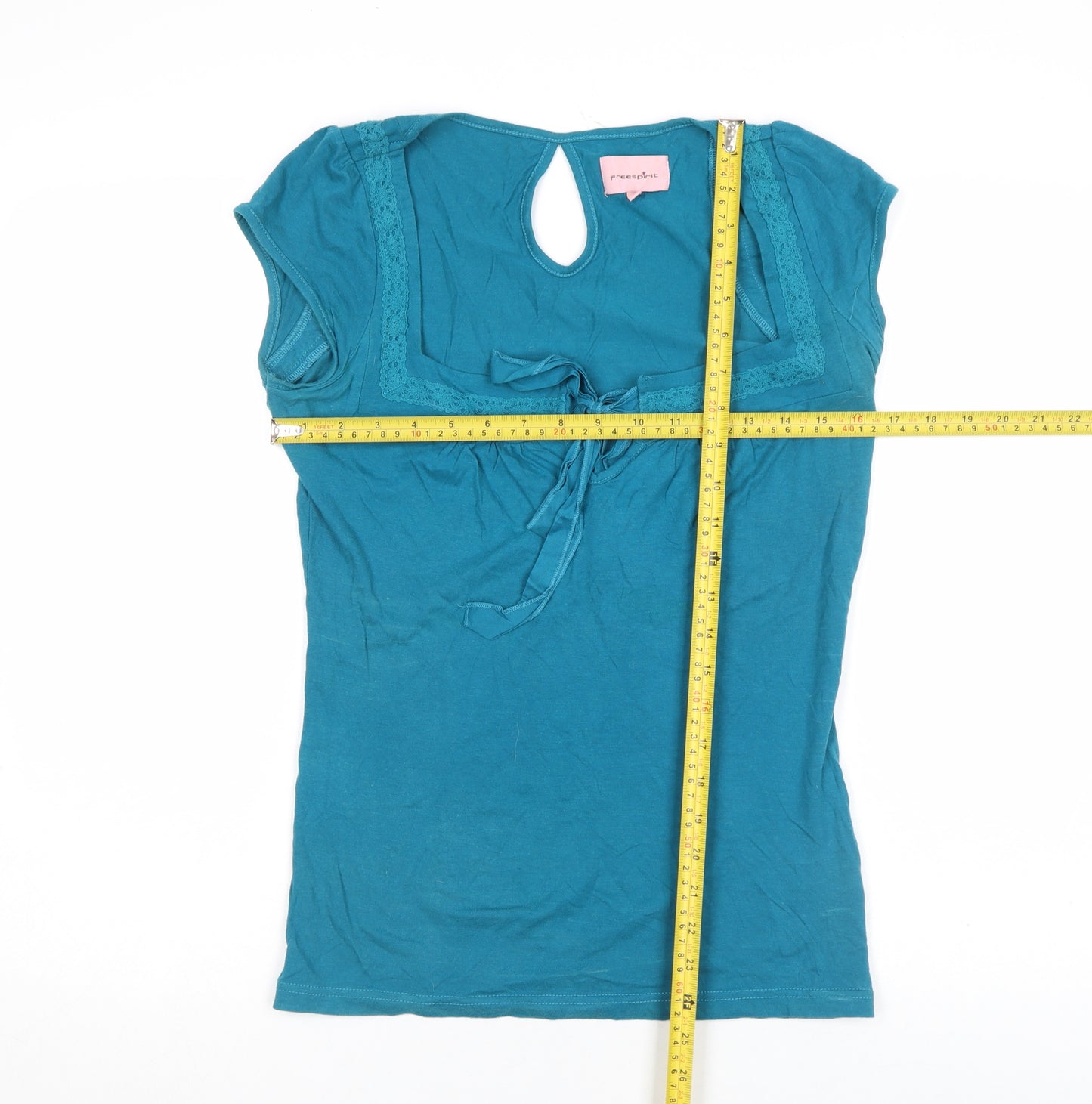 Freespirit Womens Blue Short Sleeve Lace Trim Camisole Blouse Size 12