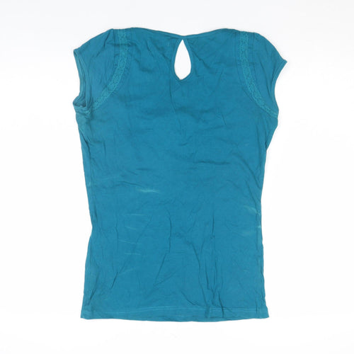 Freespirit Womens Blue Short Sleeve Lace Trim Camisole Blouse Size 12