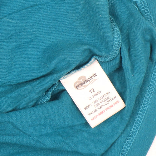 Freespirit Womens Blue Short Sleeve Lace Trim Camisole Blouse Size 12
