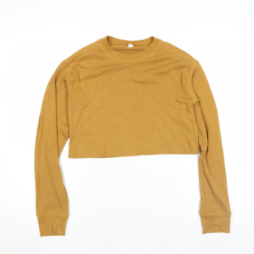 Uniqlo Women Brown XS Cropped Ribbed Long Sleeve T-Shirt