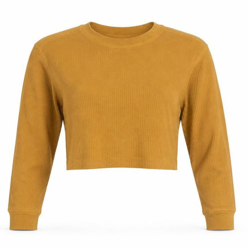 Uniqlo Women Brown XS Cropped Ribbed Long Sleeve T-Shirt