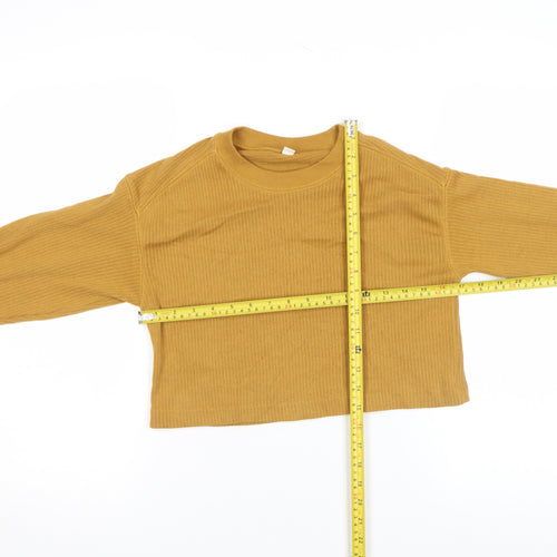 Uniqlo Women Brown XS Cropped Ribbed Long Sleeve T-Shirt