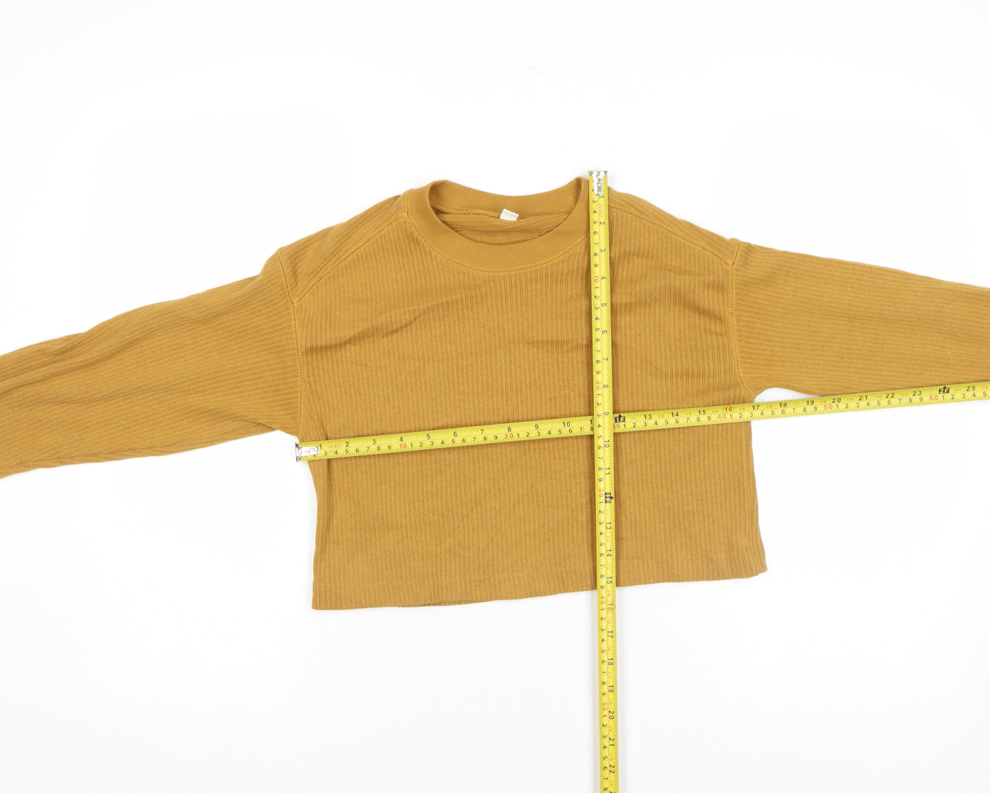 Uniqlo Women Brown XS Cropped Ribbed Long Sleeve T-Shirt