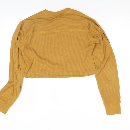 Uniqlo Women Brown XS Cropped Ribbed Long Sleeve T-Shirt