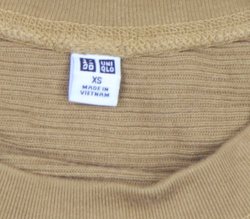 Uniqlo Women Brown XS Cropped Ribbed Long Sleeve T-Shirt