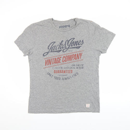 Jack & Jones Men's Grey Vintage Graphic Cotton T-Shirt Size L