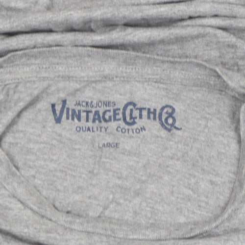 Jack & Jones Men's Grey Vintage Graphic Cotton T-Shirt Size L