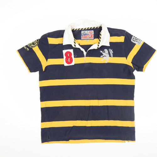 Lee Cooper Men's Navy Yellow Striped Rugby Polo Shirt M