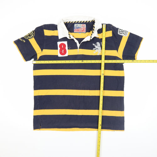 Lee Cooper Men's Navy Yellow Striped Rugby Polo Shirt M