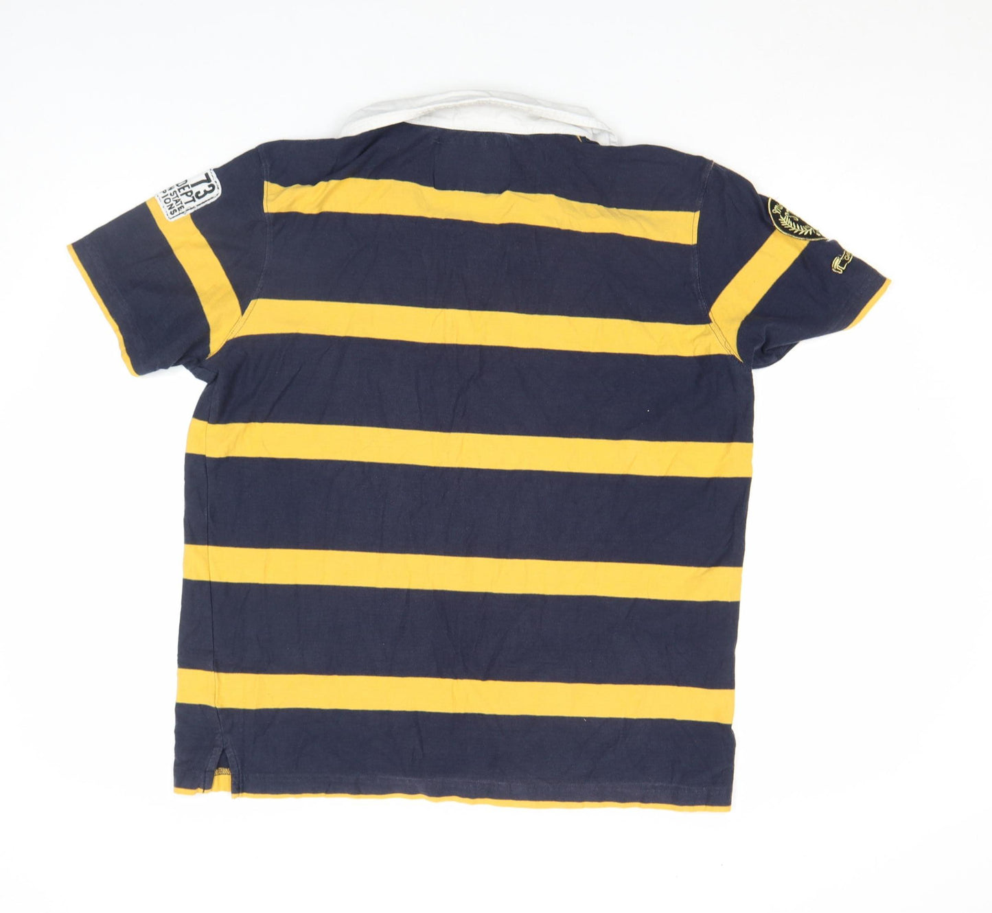 Lee Cooper Men's Navy Yellow Striped Rugby Polo Shirt M