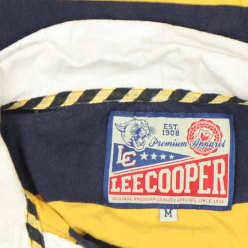Lee Cooper Men's Navy Yellow Striped Rugby Polo Shirt M