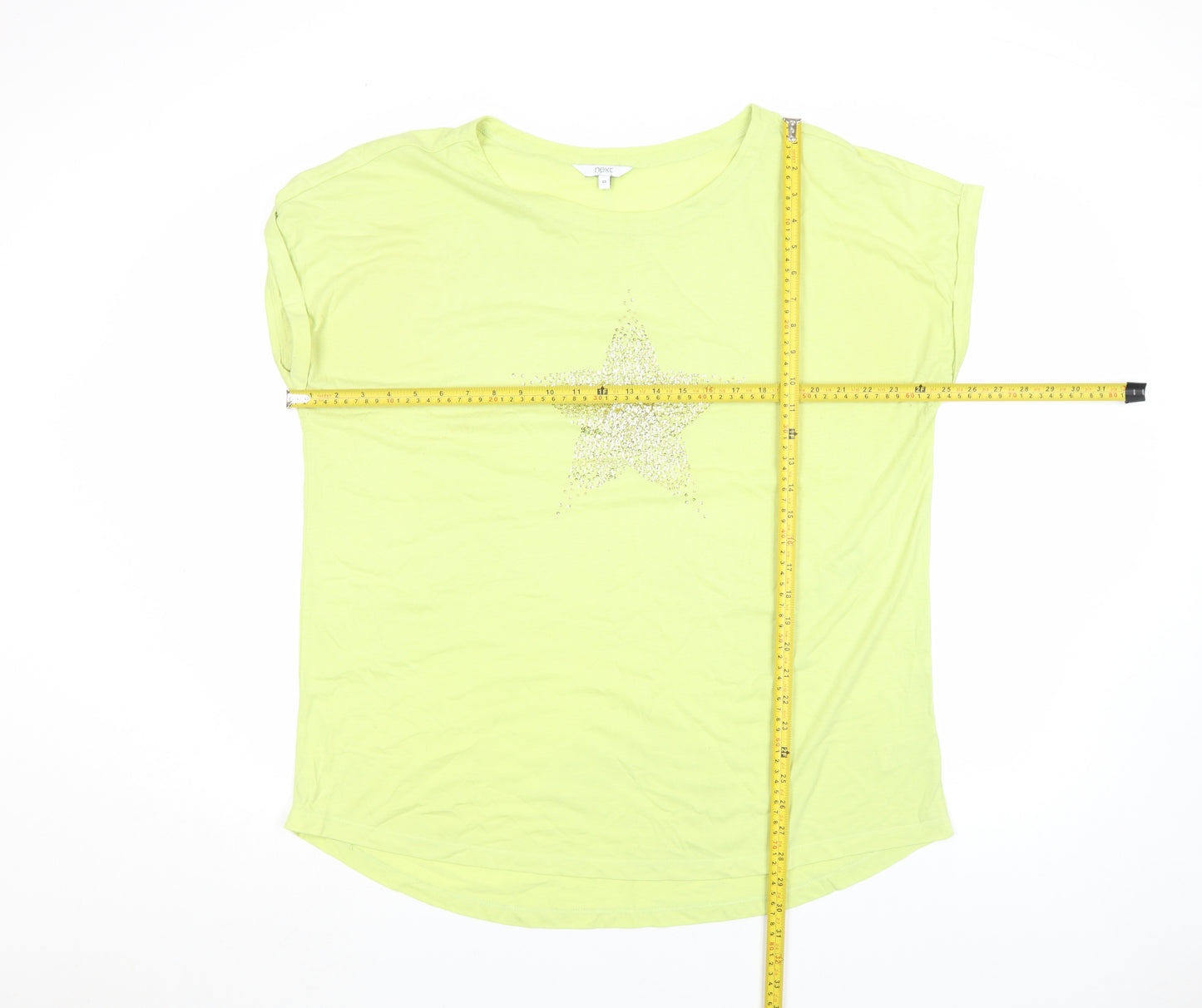 Next Womens Green Glitter Star T-Shirt Size 20 Short Sleeve