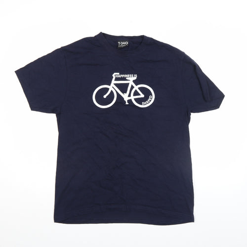 T-34 Unisex Blue Cycling Graphic Cotton T-Shirt M
