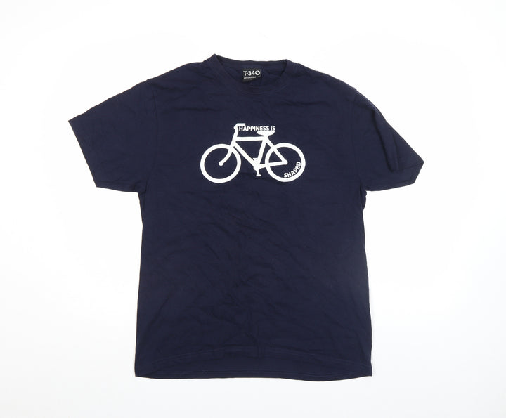 T-34 Unisex Blue Cycling Graphic Cotton T-Shirt M