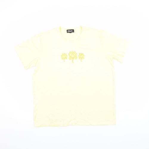 Next Womens Yellow Floral Cotton T-Shirt M Short Sleeve