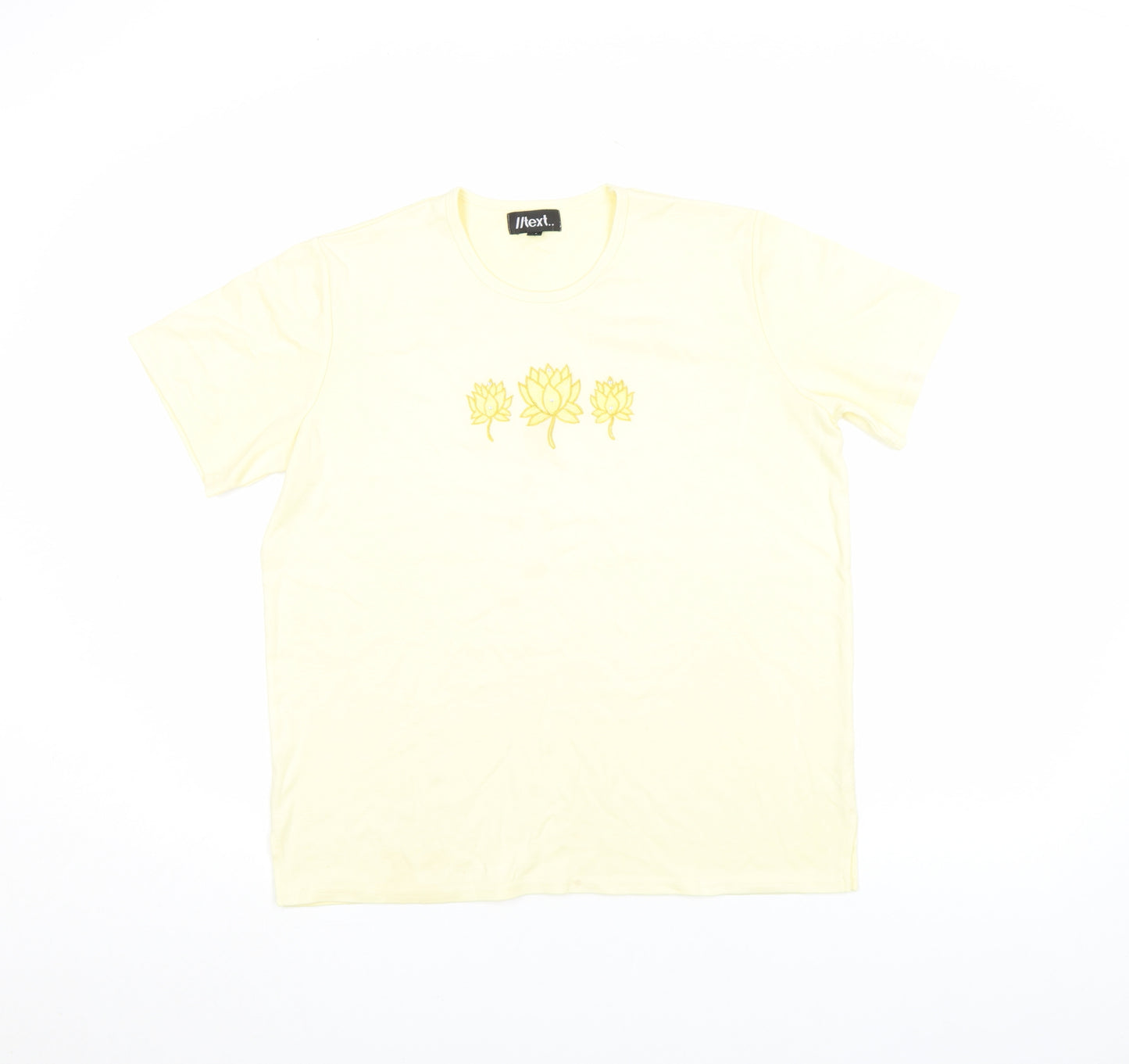 Next Womens Yellow Floral Cotton T-Shirt M Short Sleeve