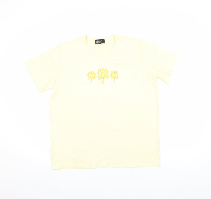 Next Womens Yellow Floral Cotton T-Shirt M Short Sleeve