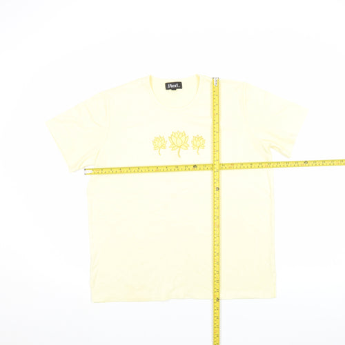 Next Womens Yellow Floral Cotton T-Shirt M Short Sleeve