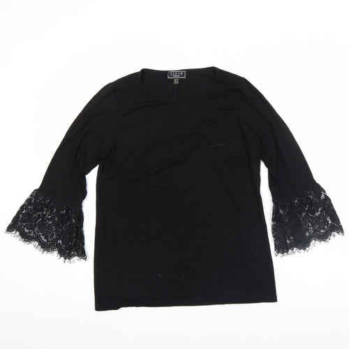 Lipsy London Women's Black Lace Bell Sleeve Tunic Blouse Size 12