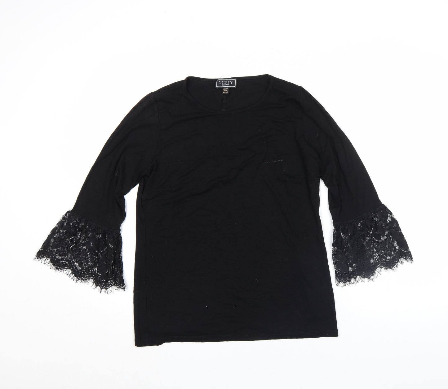 Lipsy London Women's Black Lace Bell Sleeve Tunic Blouse Size 12