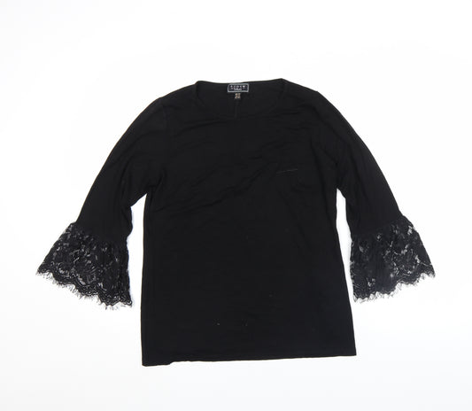 Lipsy London Women's Black Lace Bell Sleeve Tunic Blouse Size 12