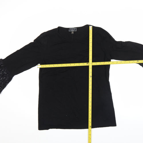 Lipsy London Women's Black Lace Bell Sleeve Tunic Blouse Size 12