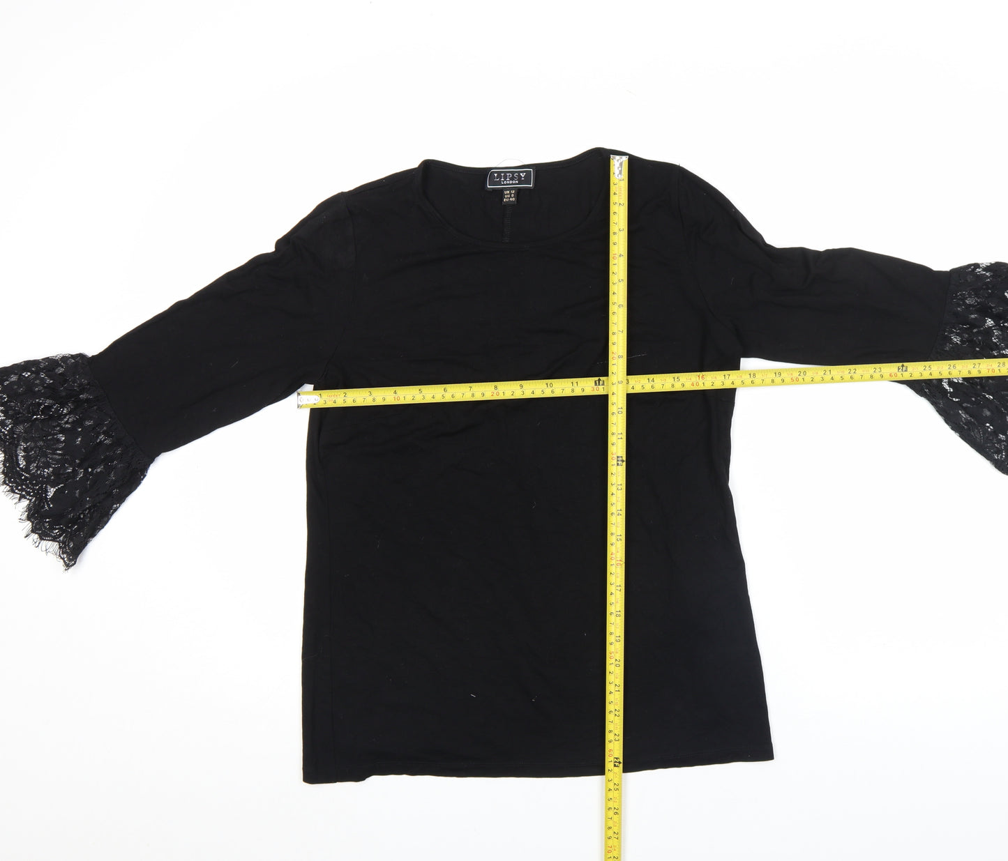 Lipsy London Women's Black Lace Bell Sleeve Tunic Blouse Size 12