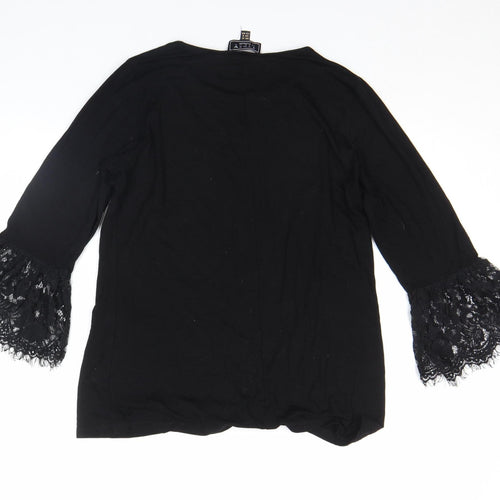 Lipsy London Women's Black Lace Bell Sleeve Tunic Blouse Size 12