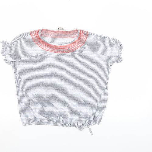 Monsoon Women's Blue Striped Linen Blend Short Sleeve T-Shirt Size 10