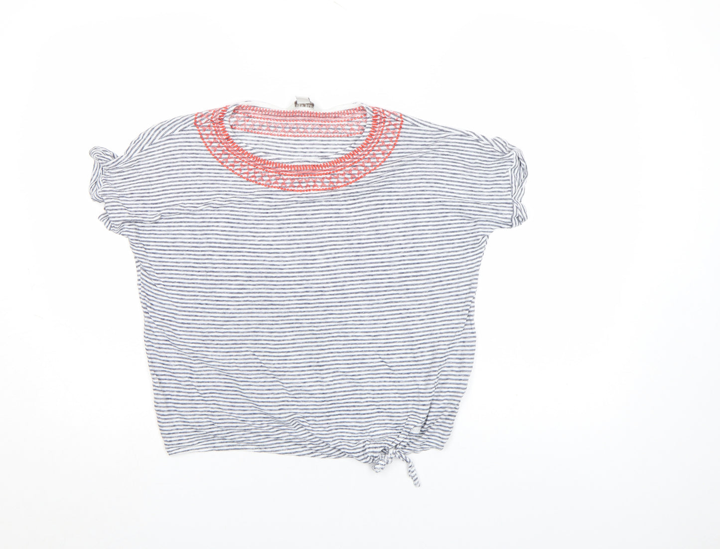 Monsoon Women's Blue Striped Linen Blend Short Sleeve T-Shirt Size 10