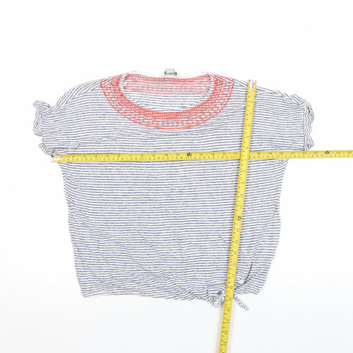 Monsoon Women's Blue Striped Linen Blend Short Sleeve T-Shirt Size 10