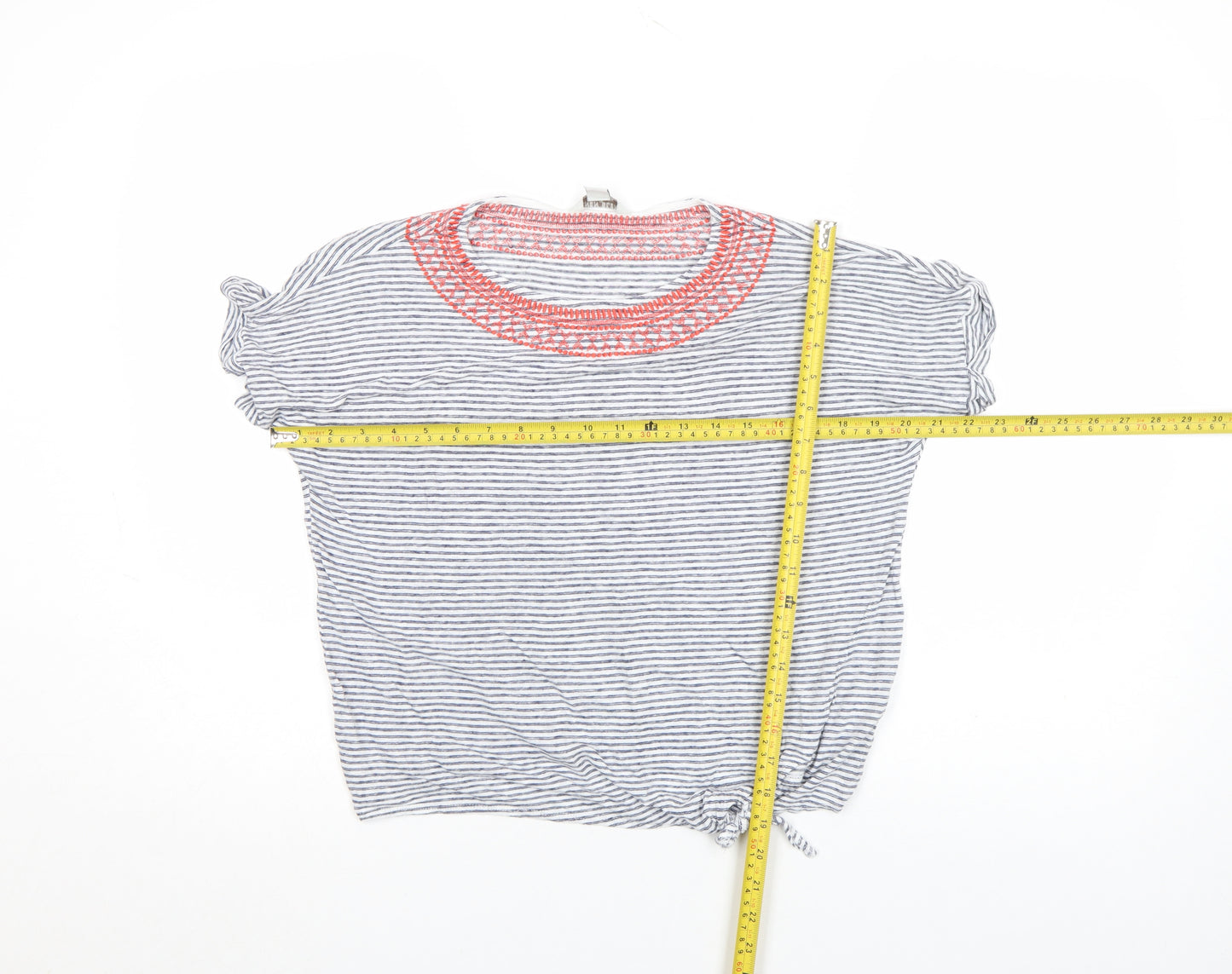 Monsoon Women's Blue Striped Linen Blend Short Sleeve T-Shirt Size 10