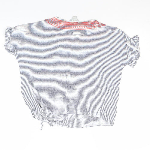 Monsoon Women's Blue Striped Linen Blend Short Sleeve T-Shirt Size 10