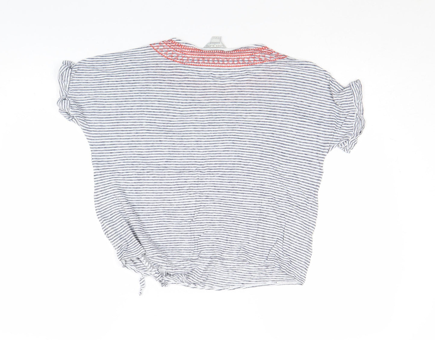 Monsoon Women's Blue Striped Linen Blend Short Sleeve T-Shirt Size 10