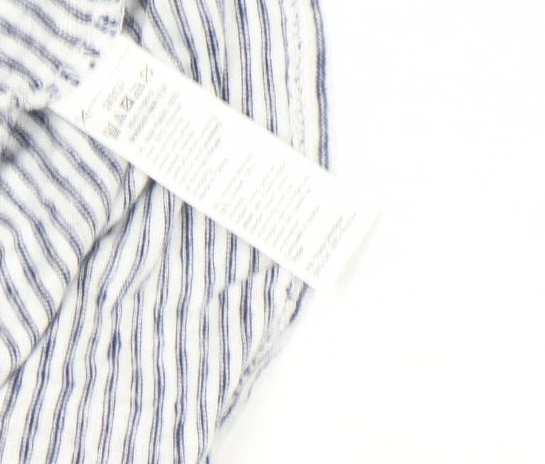 Monsoon Women's Blue Striped Linen Blend Short Sleeve T-Shirt Size 10