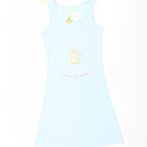 Women's Blue Cat Print Sleeveless Nightshirt Size 8-10 Lightweight Jersey