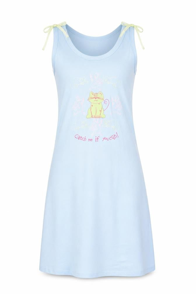 Women's Blue Cat Print Sleeveless Nightshirt Size 8-10 Lightweight Jersey