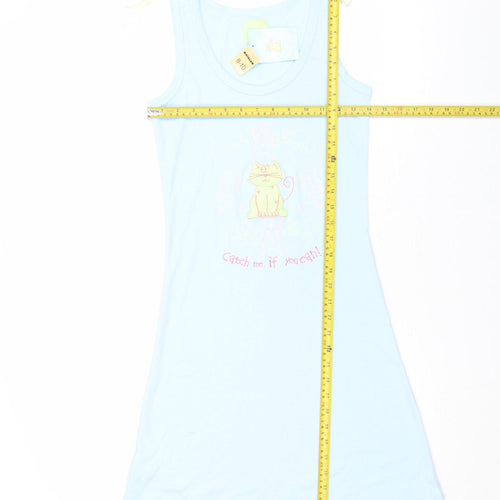 Women's Blue Cat Print Sleeveless Nightshirt Size 8-10 Lightweight Jersey