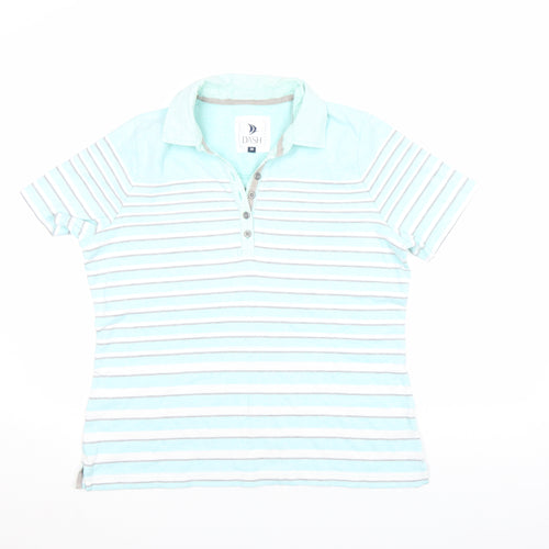 DASH Women’s Blue Striped Polo Shirt Size 16 Cotton Short Sleeve