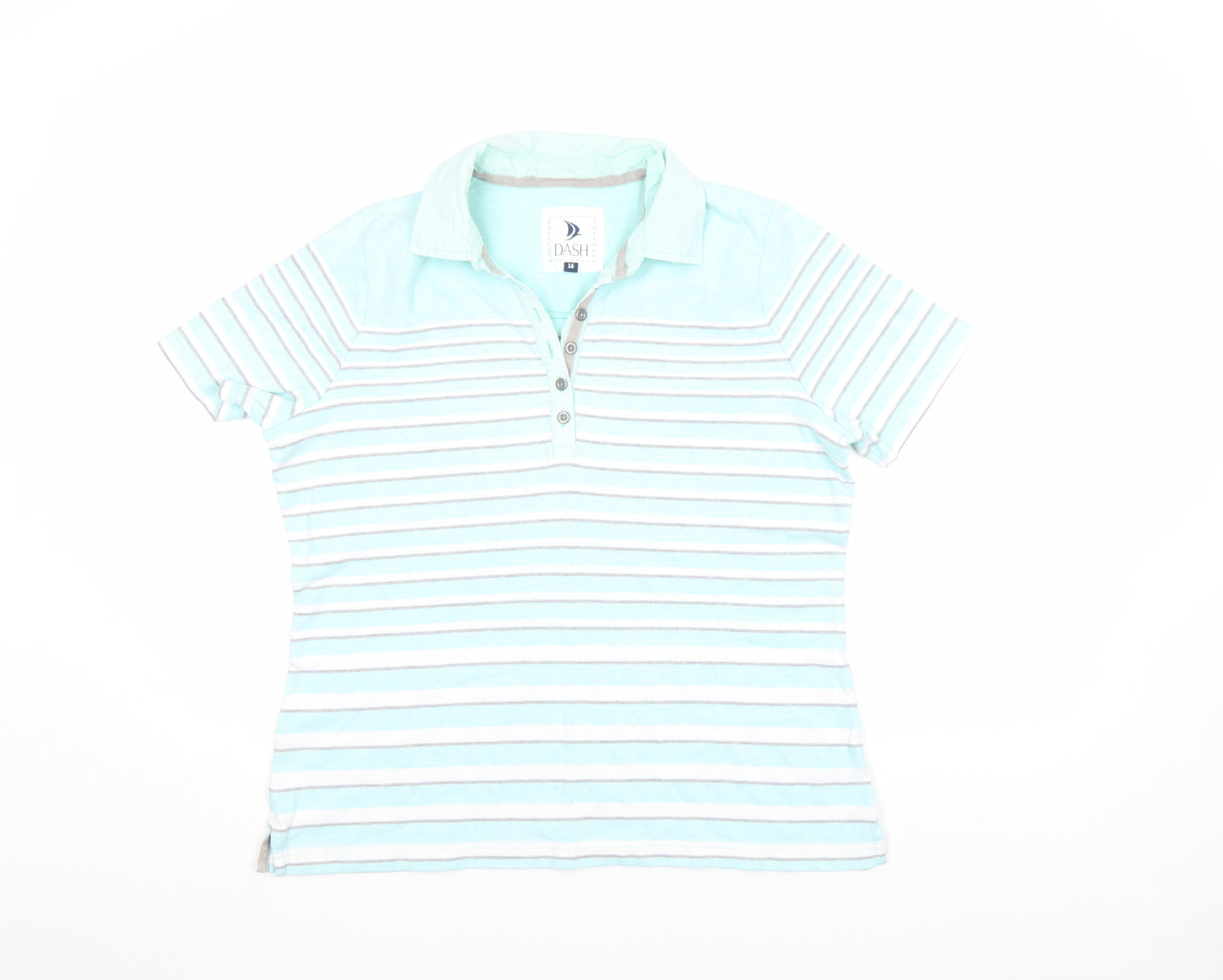 DASH Women’s Blue Striped Polo Shirt Size 16 Cotton Short Sleeve