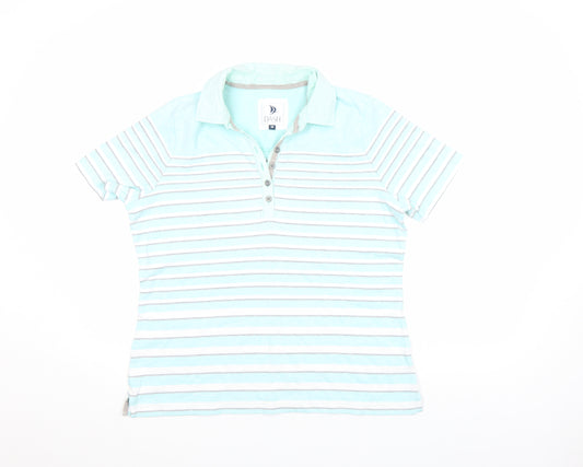 DASH Women’s Blue Striped Polo Shirt Size 16 Cotton Short Sleeve