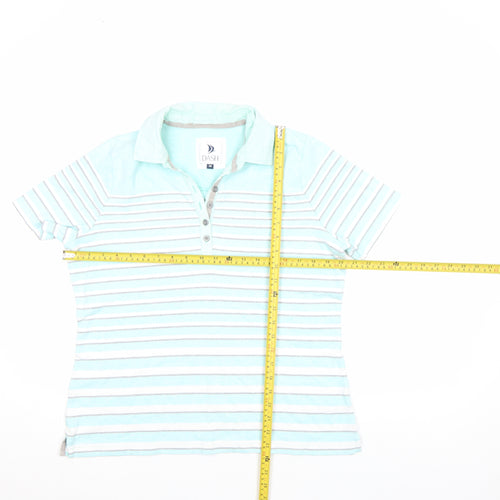 DASH Women’s Blue Striped Polo Shirt Size 16 Cotton Short Sleeve