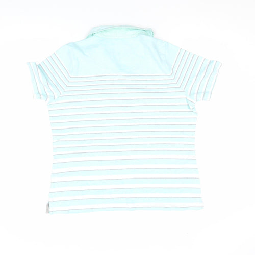 DASH Women’s Blue Striped Polo Shirt Size 16 Cotton Short Sleeve