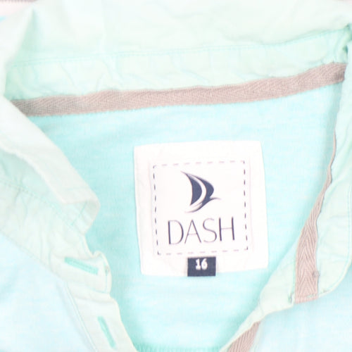 DASH Women’s Blue Striped Polo Shirt Size 16 Cotton Short Sleeve